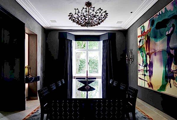 Modern luxury black interior design of a dining table set.